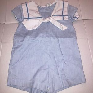 Vintage Alexis Baby Romper 12 Months Light Blue Striped Sailor USA